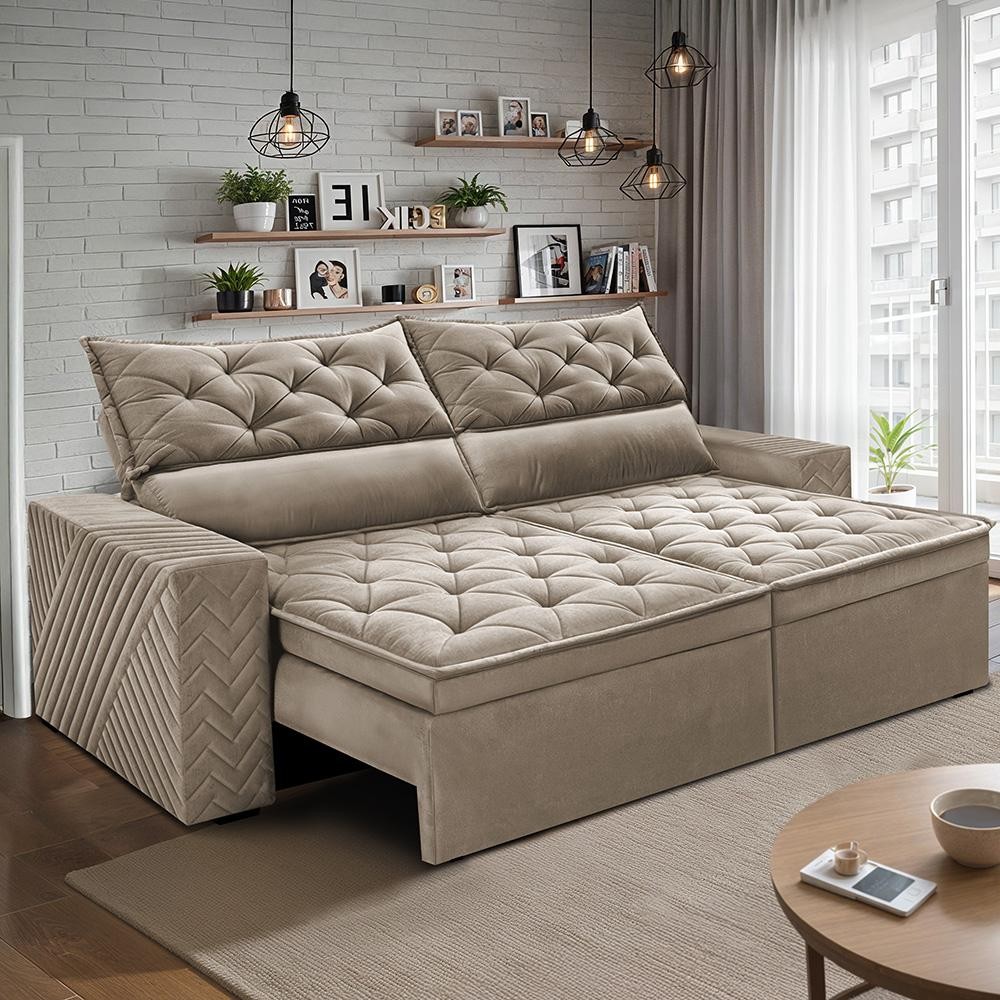 Sofá Retrátil Reclinável 2,00m Essence. Velusoft Cama inBox em Oferta na Shopee
