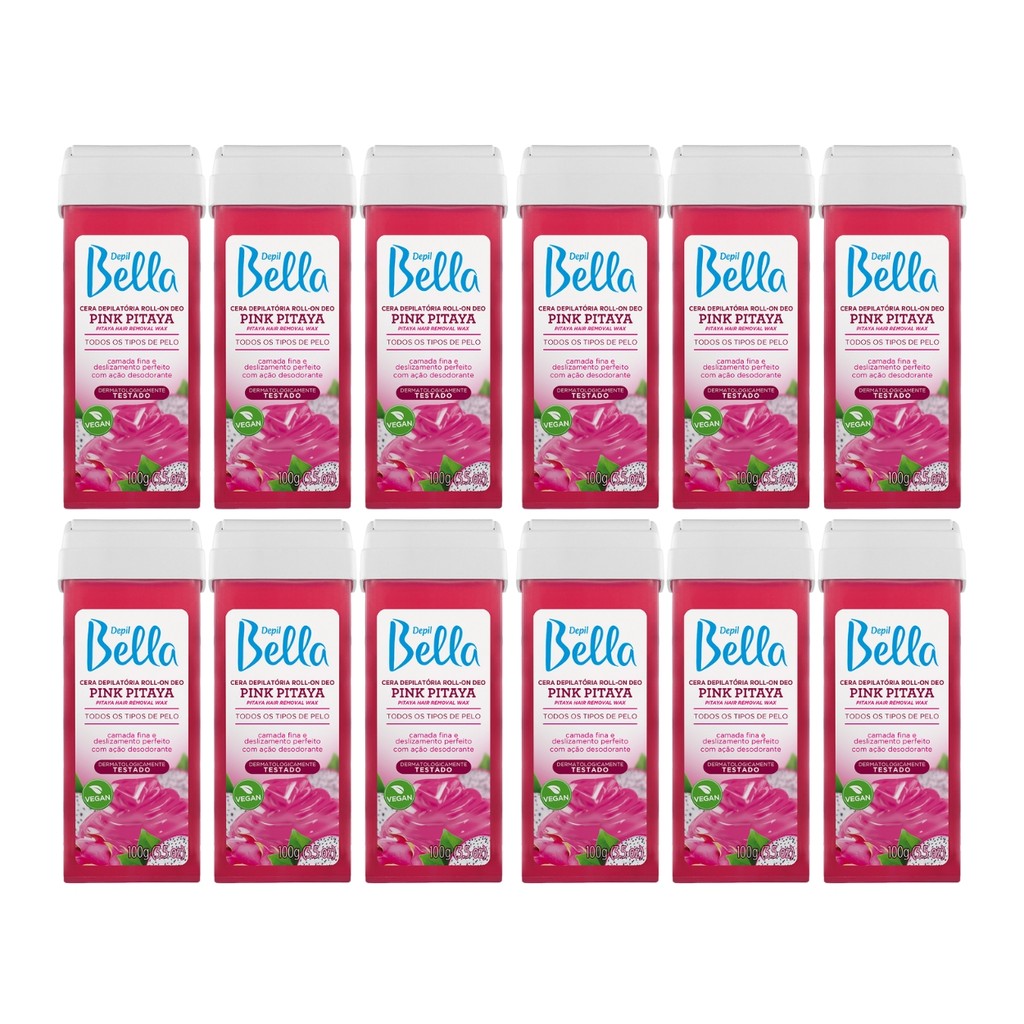 Kit 12 Cera Depilatória Roll-On Pink Pitaya Depil Bella