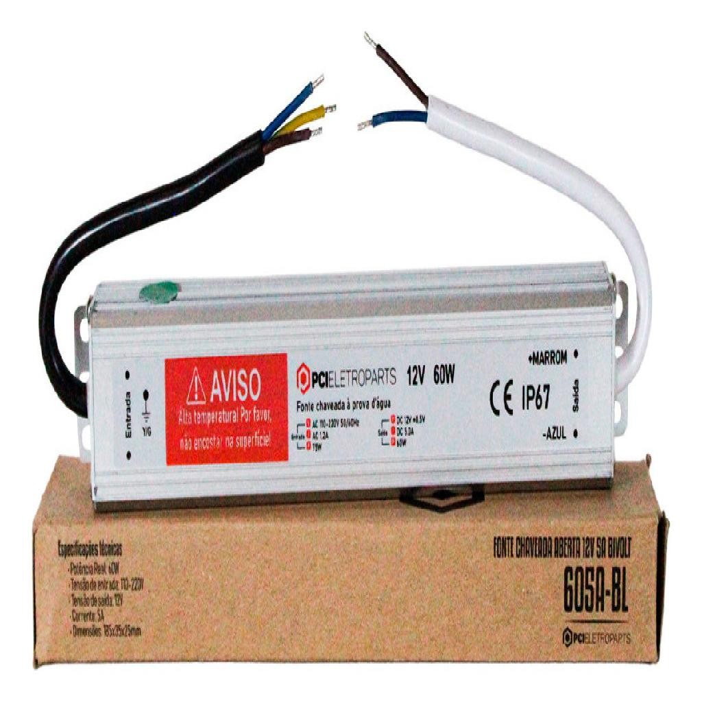 Fonte Blindada 12V 5A 60W IP67 A  Prova D' Água