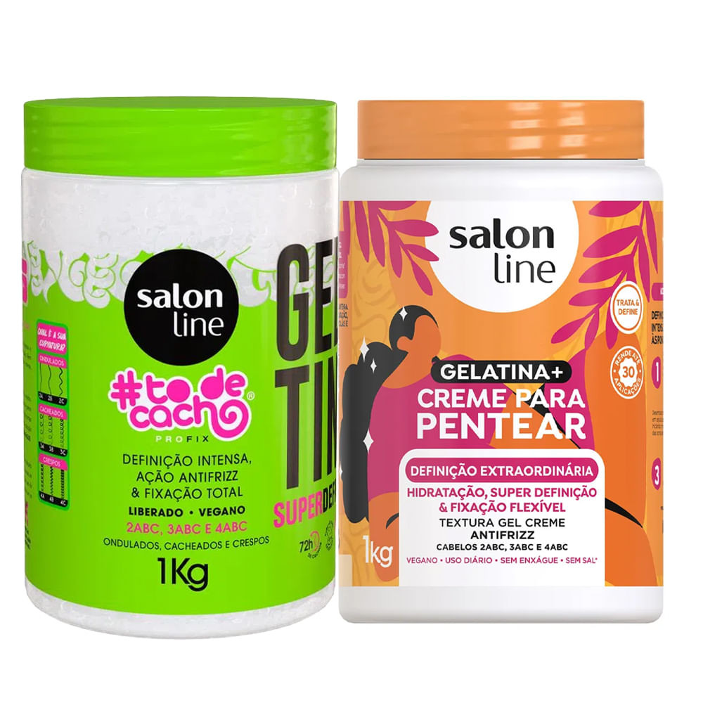 Kit Salon Line Gelatina To De Cacho + Creme De Pentear Gelatina Salon Line Definição Extraordinária 1Kg - Beauty
