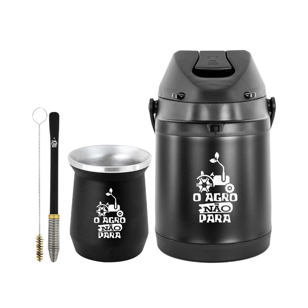 Kit Tereré Garrafa Térmica Preta 2.5l Bomba Mola Preta Copo Cuia Alumínio Preto em Oferta na Shopee
