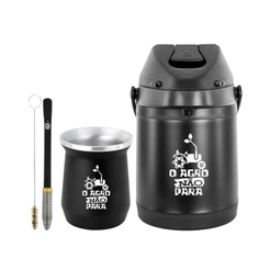 Kit Tereré Garrafa Térmica Preta 2.5l Bomba Mola Preta Copo Cuia Alumínio Preto