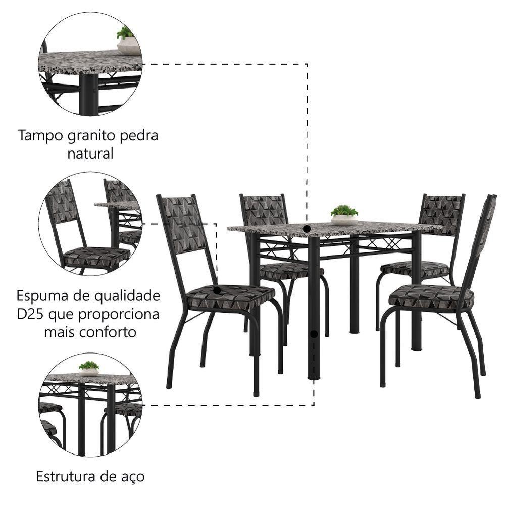 Detalhes do Conjunto Sala de Jantar Mesa Tampo Granito 1,20m 4 Cadeiras