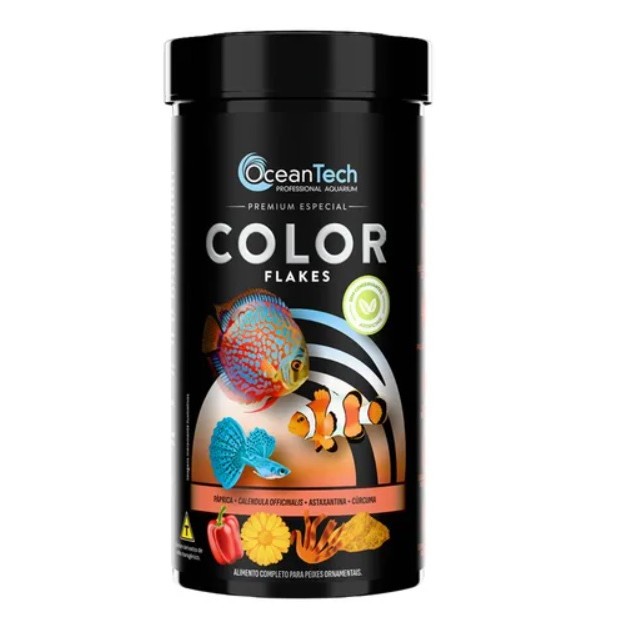 Ração Ocean tech Color Flakes 20G - Alimento Premium para Peixes