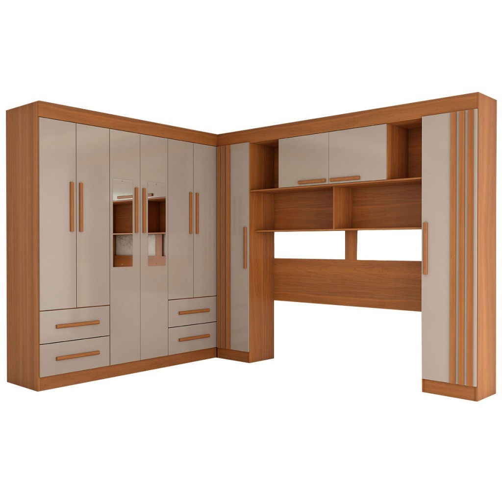 Detalhes do Guarda-Roupa Casal Modulado Positano 10 Portas 4 Gavetas Ripado com Espelho - Panorama Móveis
