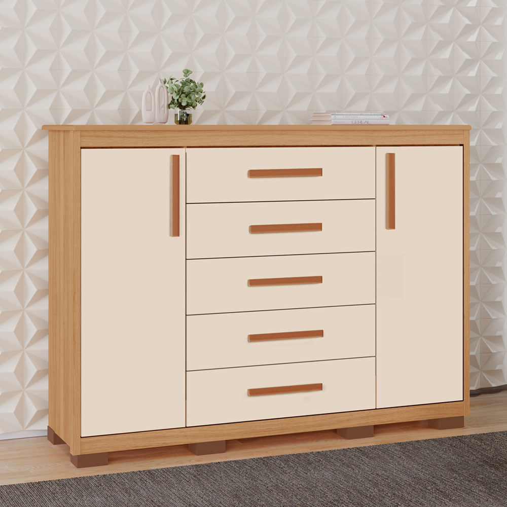 Comoda Ingrid Tuboarte 5 gavetas e 2 portas 100% em MDF em Oferta na Shopee