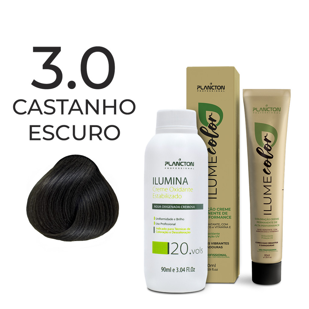 KIT ILUME COLOR PLANCTON - 3.0 CASTANHO ESCURO + OX ILUMINA 20V
