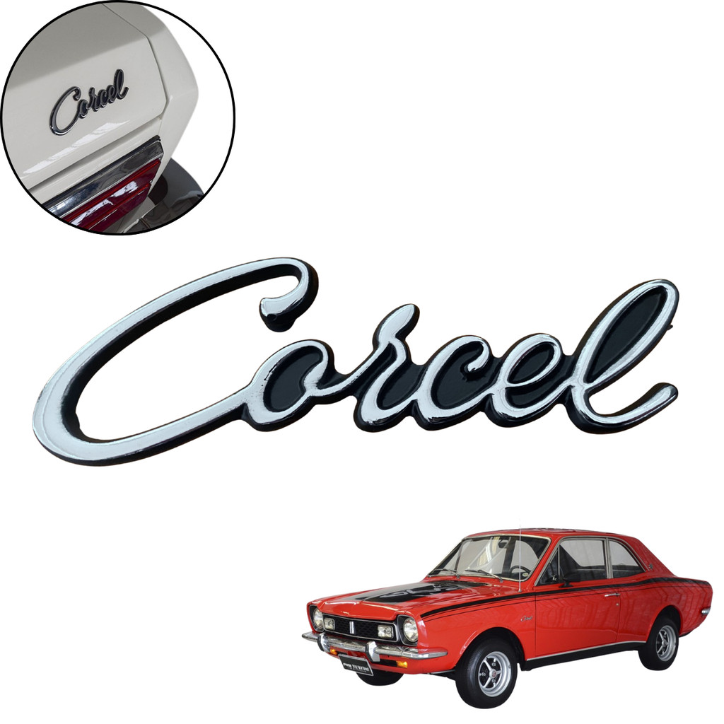EMBLEMA MANUSCRITO CORCEL CAPO TRASEIRO COM FUNDO PRETO ATÉ 1977 - PREMIUM