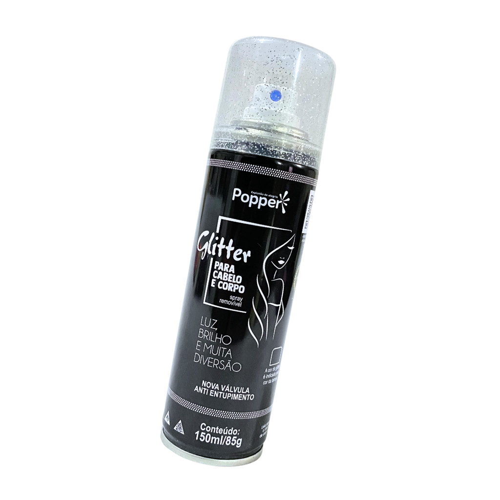 Spray Glitter Prata Cabelo Corpo Roupa Popper Brilho Prateado Para Festa Bloco Carnaval Réveillon Ano Novo Balada