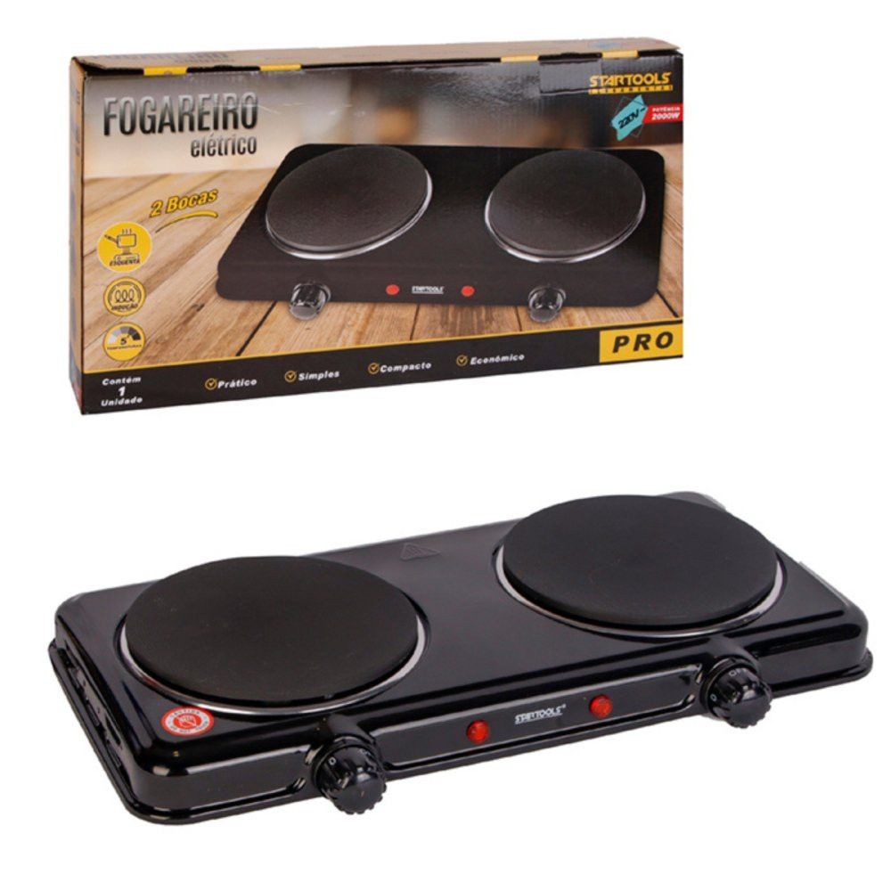 FOGAO ELETRICO PORTATIL 2 BOCAS COZINHA COMPACTA ELÉTRICO PRATICO PORTATIL GOURMET 2000W 220V