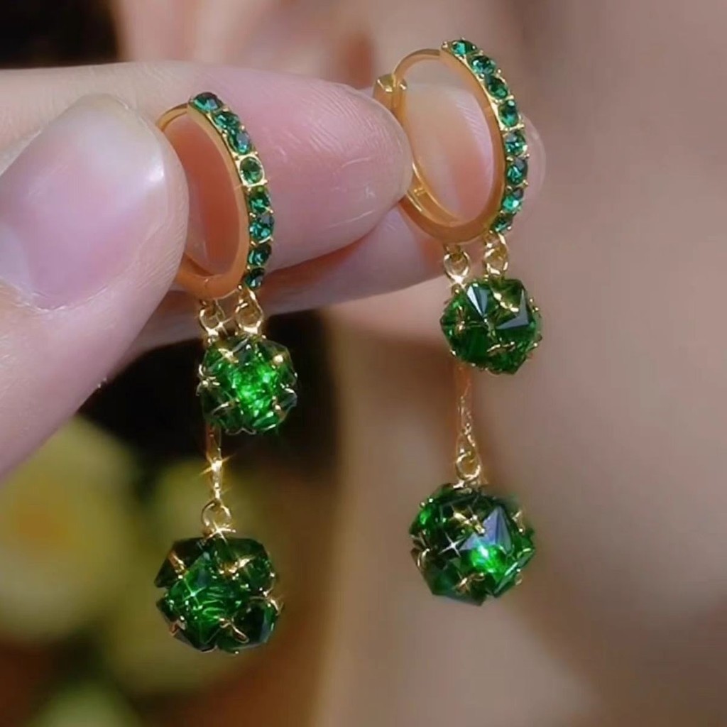 Brincos verdes, brincos elegantes femininos, brincos de banquete, de luxo leve, de vestido