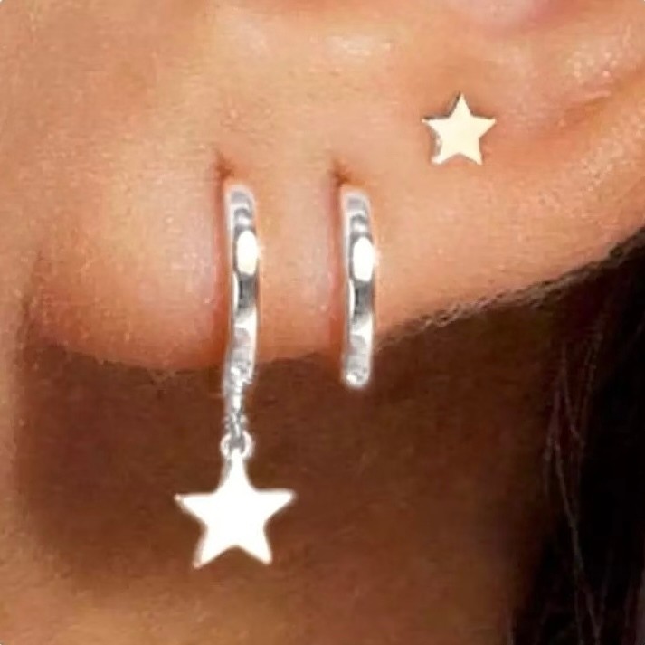 Kit três pares de brincos de gota de estrela da moda brincos de argola conjunto de brincos de pino de estrela em Oferta na Shopee