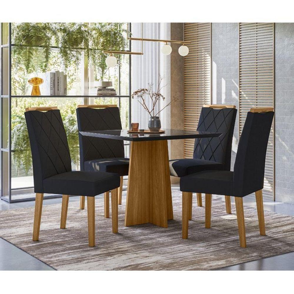 Mesa De Jantar Ambiente Anitta 90x90 Cm Com Vidro Ype Preto E 4 Cadeiras Sarah Veludo Preto – New Ceval