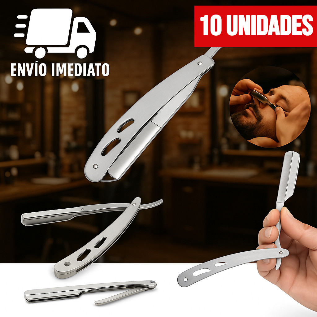 Kit 10 Navalha de Barbear Profissional Aço Inox Navalhete de Acabamento Sobrancelha e Barba Barbeiro