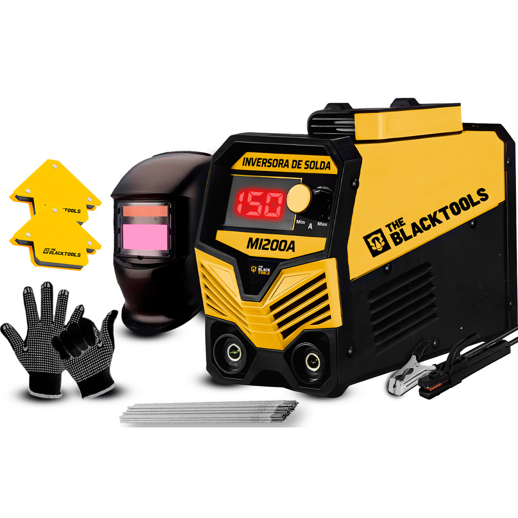 Kit Máquina De Solda Inversora Eletrodo 150a 220v + Mascara De Solda + Esquadros E Luvas