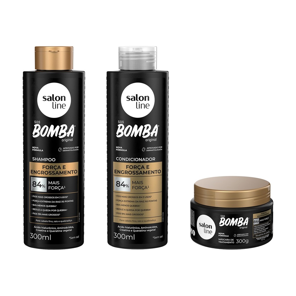Kit Shampoo, Condicionador e Máscara SOS Bomba Força e Engrossamento - Beauty