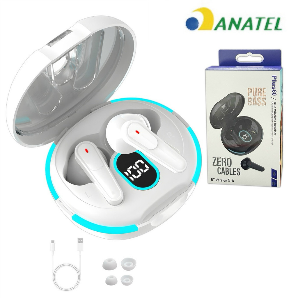 Fone Bluetooth 5.4 TWS com Display LED Estojo Compacto Grave Forte Touch Sem Fio Android iPhone
