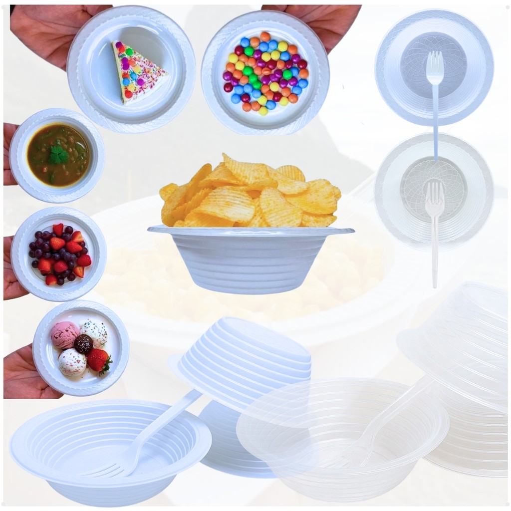 Kit 100 Itens Cambuca Prato Fundo Sobremesa Bolo Sopa Refeição Descartaveis para Festa Pratinho 50 Pratos 50 Garfinhos em Oferta na Shopee