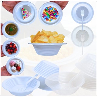 Kit 100 Itens Cambuca Prato Fundo Sobremesa Bolo Sopa Refeição Descartaveis para Festa Pratinho 50 Pratos 50 Garfinhos em Oferta na Shopee