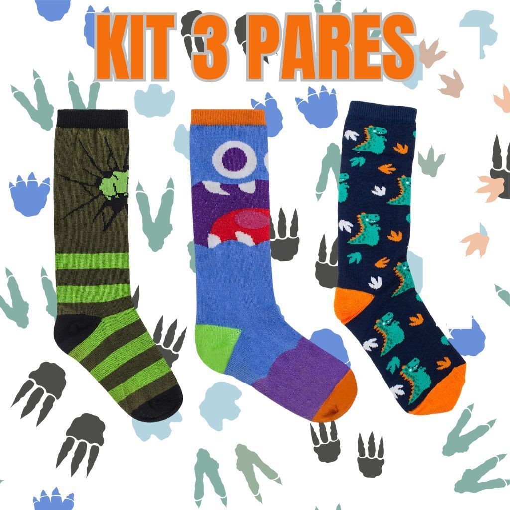 KIT 3 Pares Meia Infantil Menino 3/4 Cano Alto Personagens Diversas Estampas Promoção em Oferta na Shopee