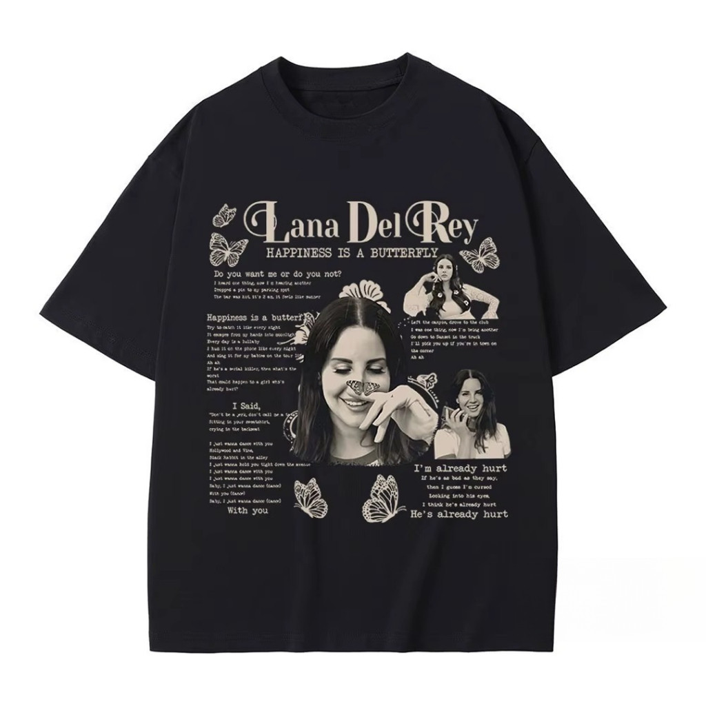 [Camiseta Premium em Algodão Puro]SISI Camiseta T-shirt Unissex Algodão Lana Del Rey Happiness Is A Butterfly em Oferta na Shopee