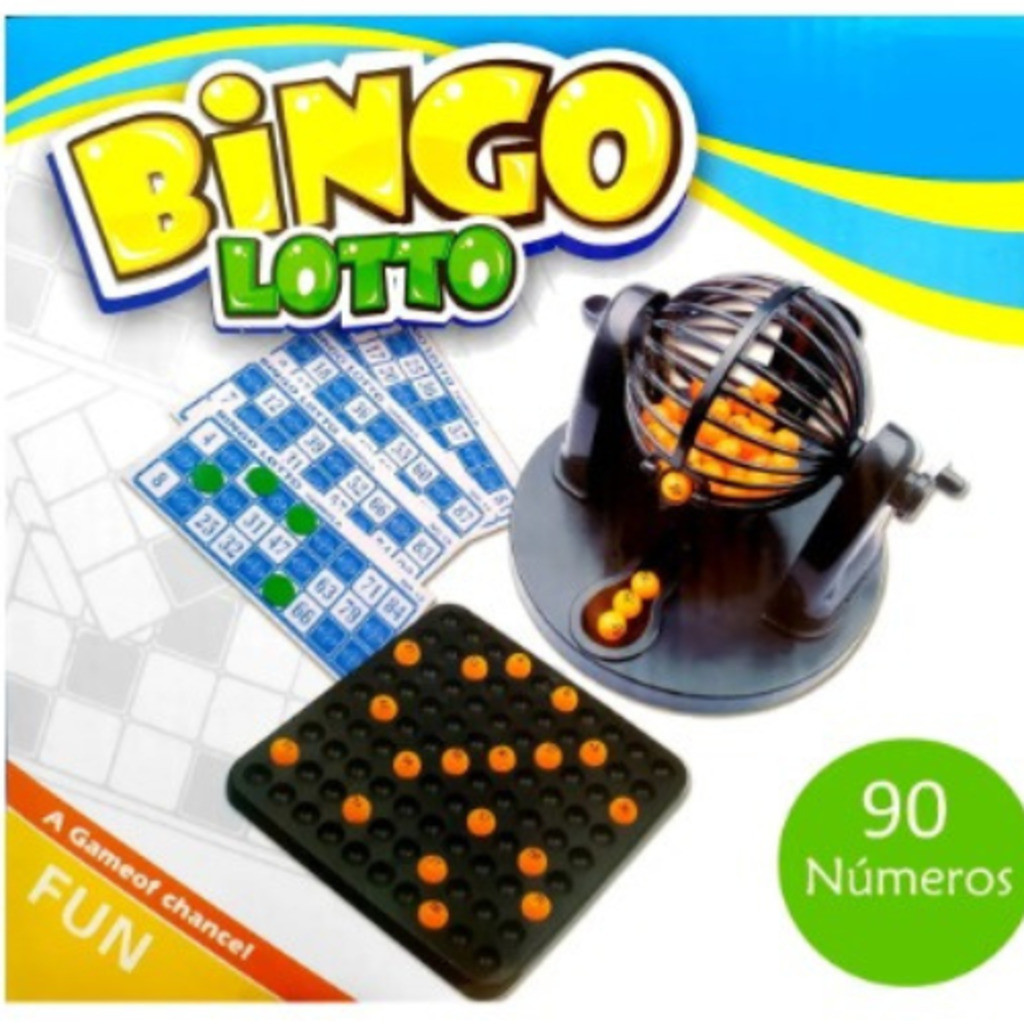 Jogo de Bingo Lotto com Globo Giratório, Cartelas, Bolinhas e Tabuleiro 90 Números para Diversão em Família