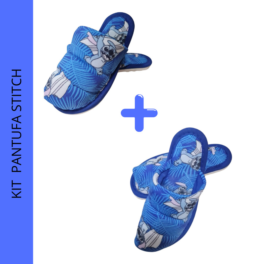 Kit 1 Pantufa Adulto +1 Pantufa INFANTIL STITCH Chinelinho de Dormir Mãe e Filho Filha Azul de Quarto Fofa UNISEX