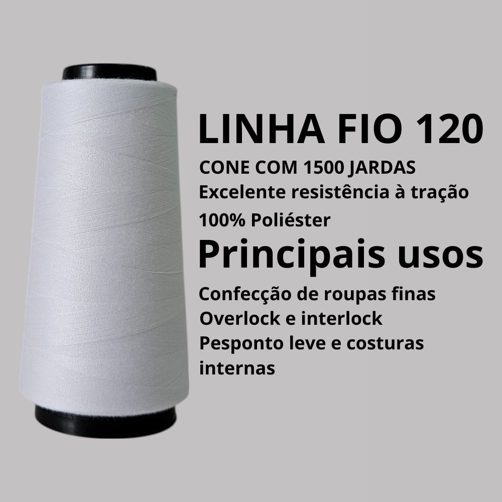 CONE LINHA FIO 120 1500 JARDAS BRANCA – PARA COSTURA MÁQUINA RETA