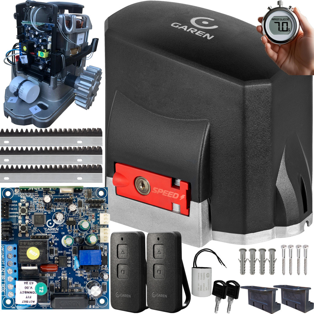 Motor Portão Deslizante 600kg 7s 1/3hp Kdz Fit Turbo Connect 5m Cremalheira Garen
