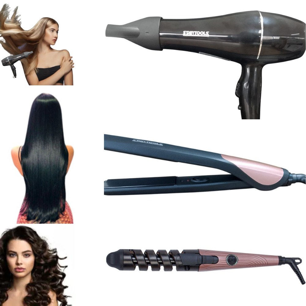 Kit Secador Modelador Chapinha Prancha de Cabelo Profissional Portàtil 3 Peças 127V Bivolt