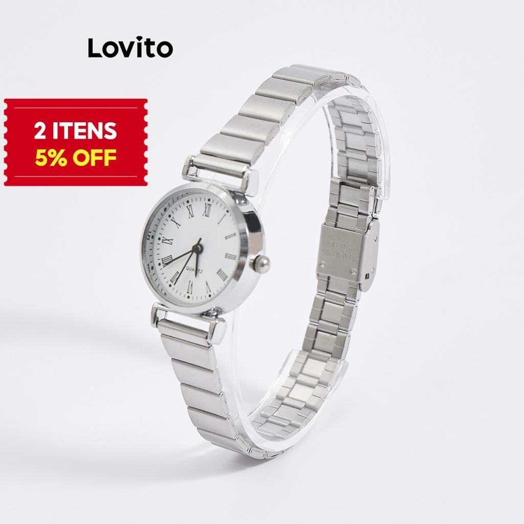 (Trendy) Lovito Relógio Casual De Quartzo Digital De Metal Com Textura Lisa Para Mulheres LNA13089 (Prata)