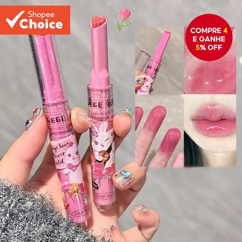 Brilho Labial Espelhado Aquoso Fofo , Conjunto De Batom De Coelho De Jardim , Adorável Pre...