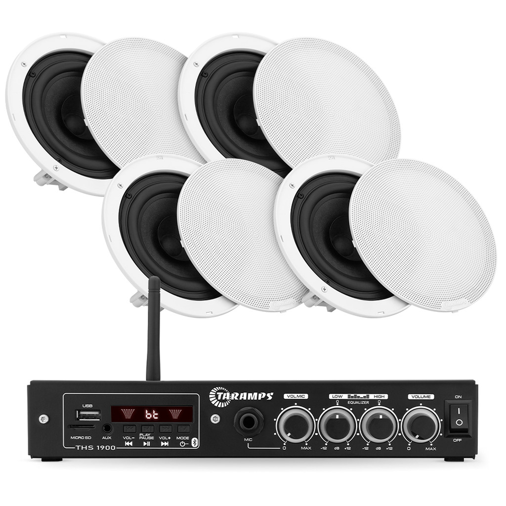 Kit Amplificador THS 1900 60W + 4 Arandelas 40W 6" Casa Comercio Som Ambiente Áudio Taramps