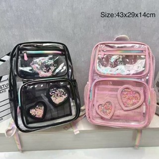 Mochila Transparente Escolar Feminina à Prova d’Água Infantil Adolescente Estilo Fofo Corações em Oferta na Shopee