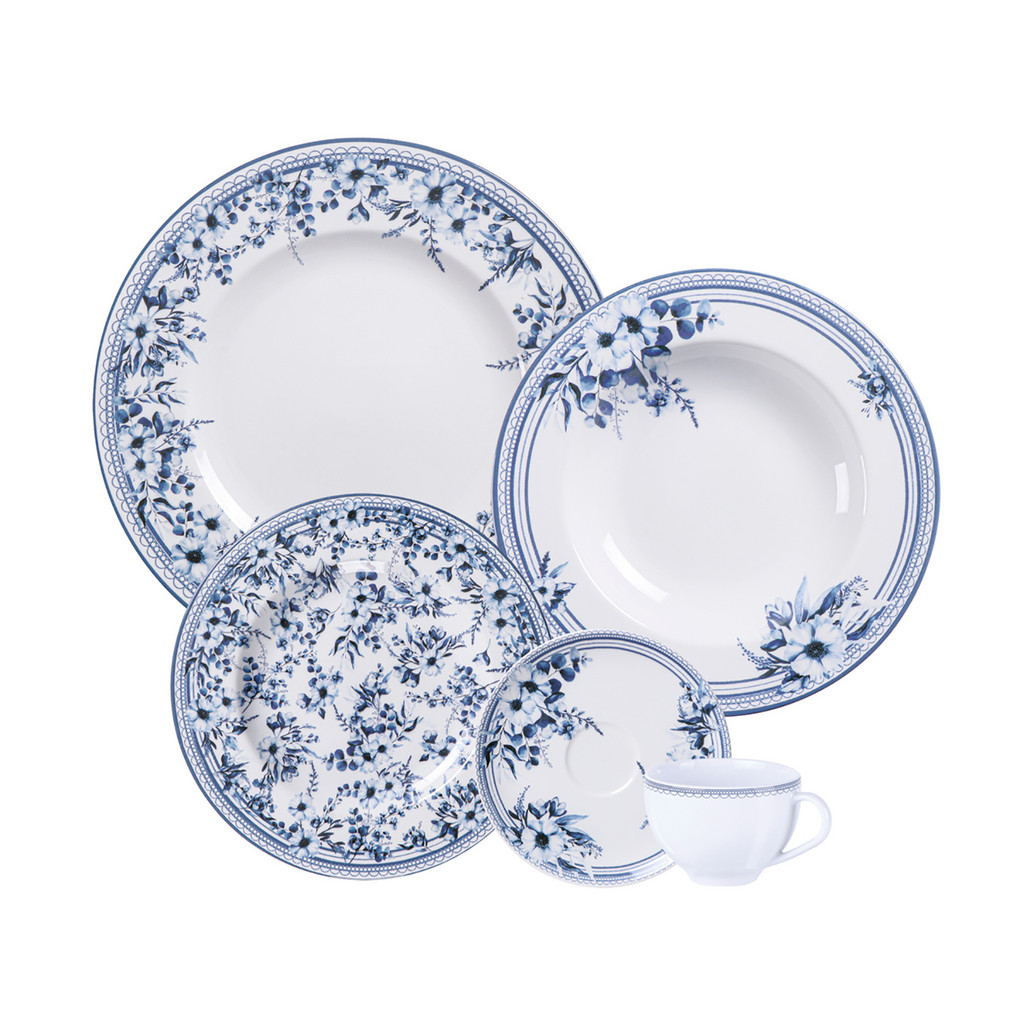 Aparelho Jantar Azzura 30 Peças Porcelana Alta Qualidade Estampa Flores Azuis 6 Pessoas Tramontina em Oferta na Shopee