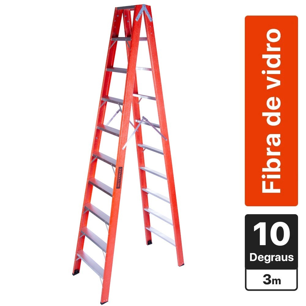 Escada tesoura dupla em fibra de vidro 10 degraus 3 m - ESC10300 Rotterman - Home & Living