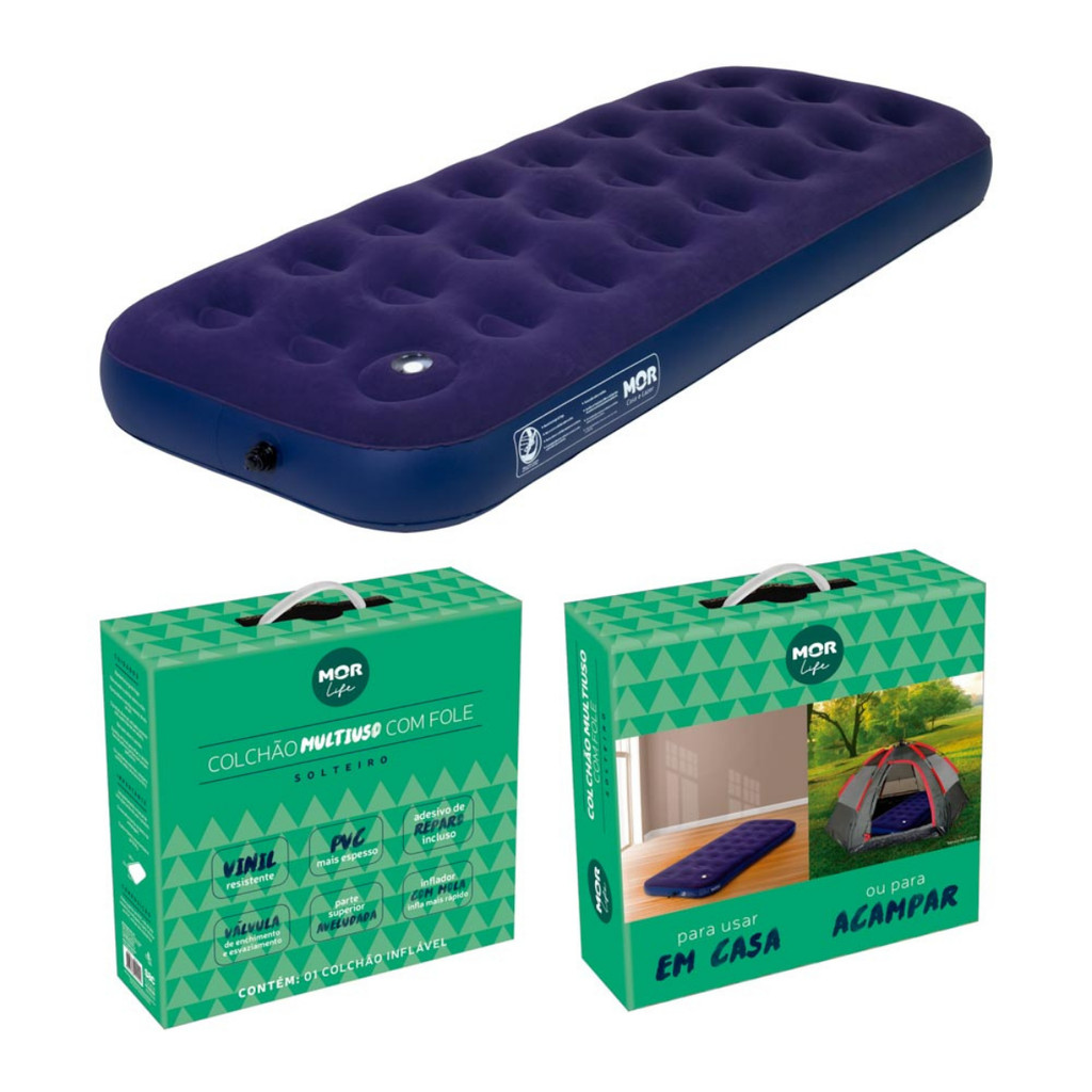 Colchão Inflável Solteiro com inflador Acoplado Multiuso Mor em Oferta na Shopee