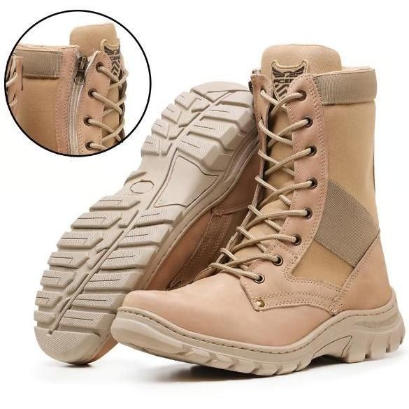 Bota Acero Infantaria Com Ziper Coturno Tático Militar Trilha Motociclismo Couro