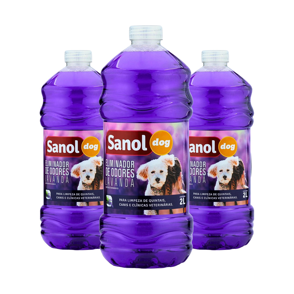 KIT COM 3 SANOL DOG ELIMINADOR DE ODORES LAVANDA 2L