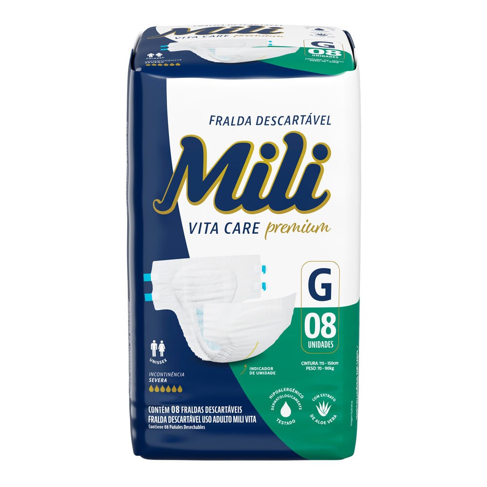 Fralda Geriátrica Mili Vita Care Premium Tamanho G com 8 Unidades - Health