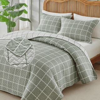 Kit Colcha Cobre Leito 300 Fios Grid 3 Pçs Itália Dupla Face Aba Americana King Queen Casal Solteiro em Oferta na Shopee