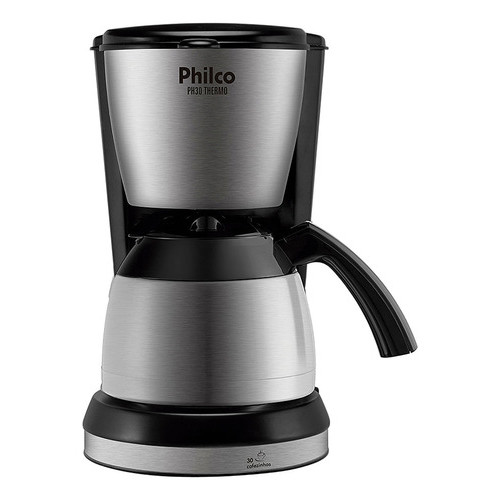 Cafeteira Thermo PH30 com Base de Aquecimento Preto com Prata em Aço Escovado Philco em Oferta na Shopee