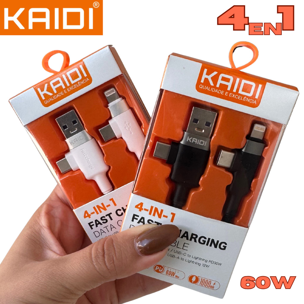 Cabo Turbo Tipo-C, Iphone 4 em 1 compatível com todos os Celulares Kaidi KD-2516