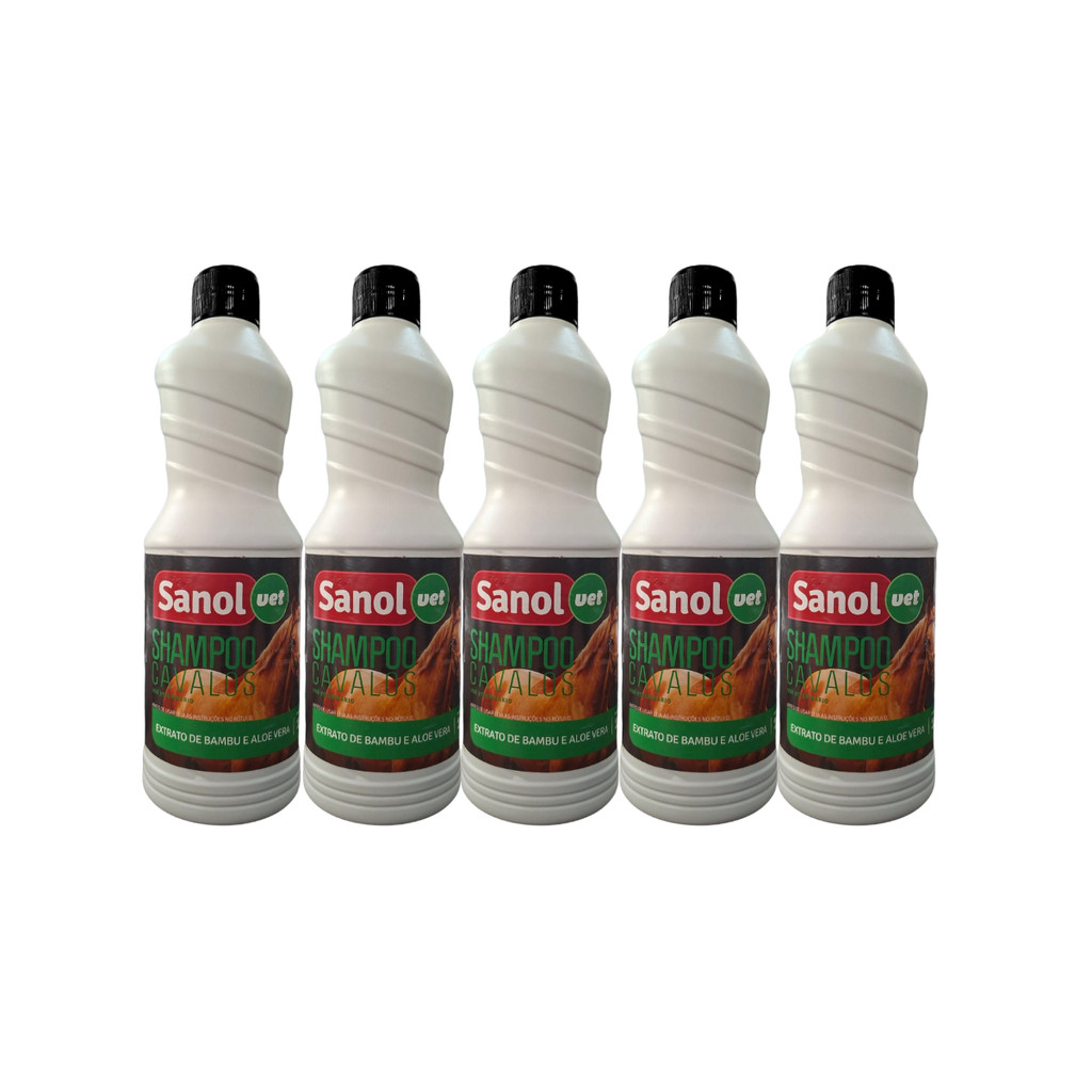 KIT COM 5 SANOL SHAMPOO PARA CAVALO 1L BAMBU E ALOE VERA