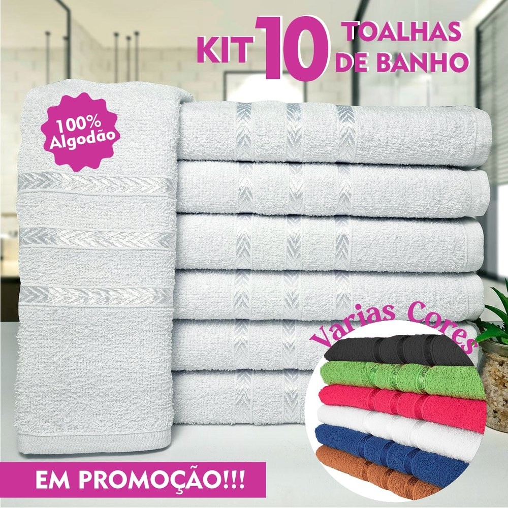 Toalha de Banho Kit 10 Peças 70x120cm 230g/m² Macia com Costuras Reforçadas Atacado em Oferta na Shopee