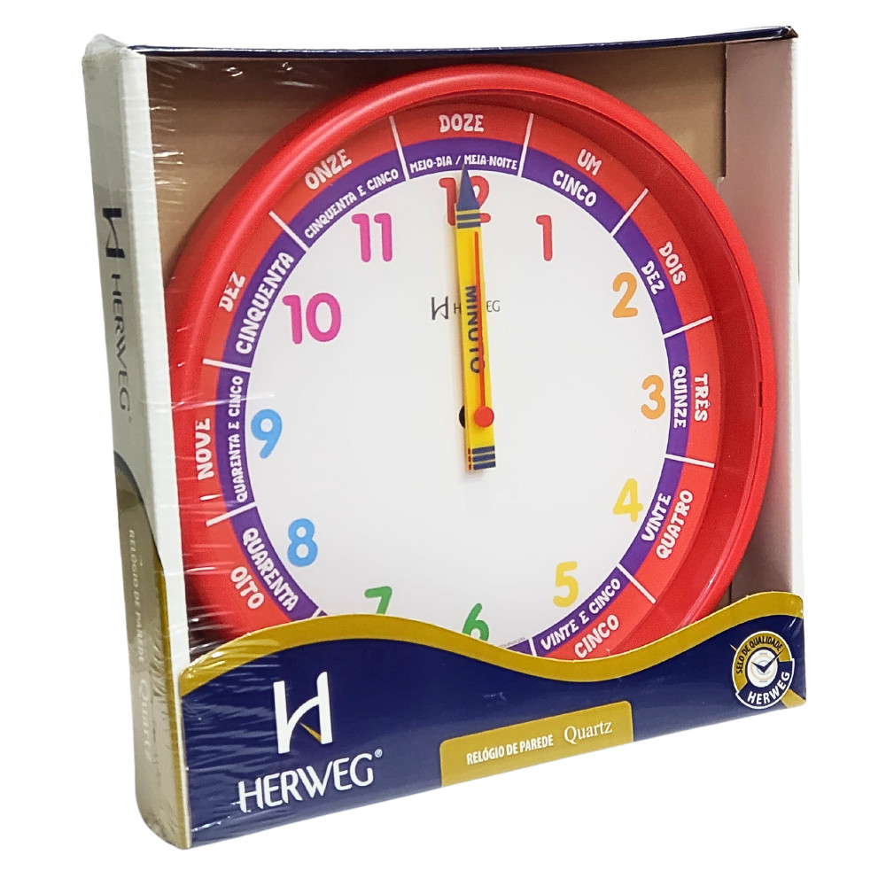 Relógio de Parede Herweg Quartz Analógico Didático Vermelho 6690 - 269 em Oferta na Shopee
