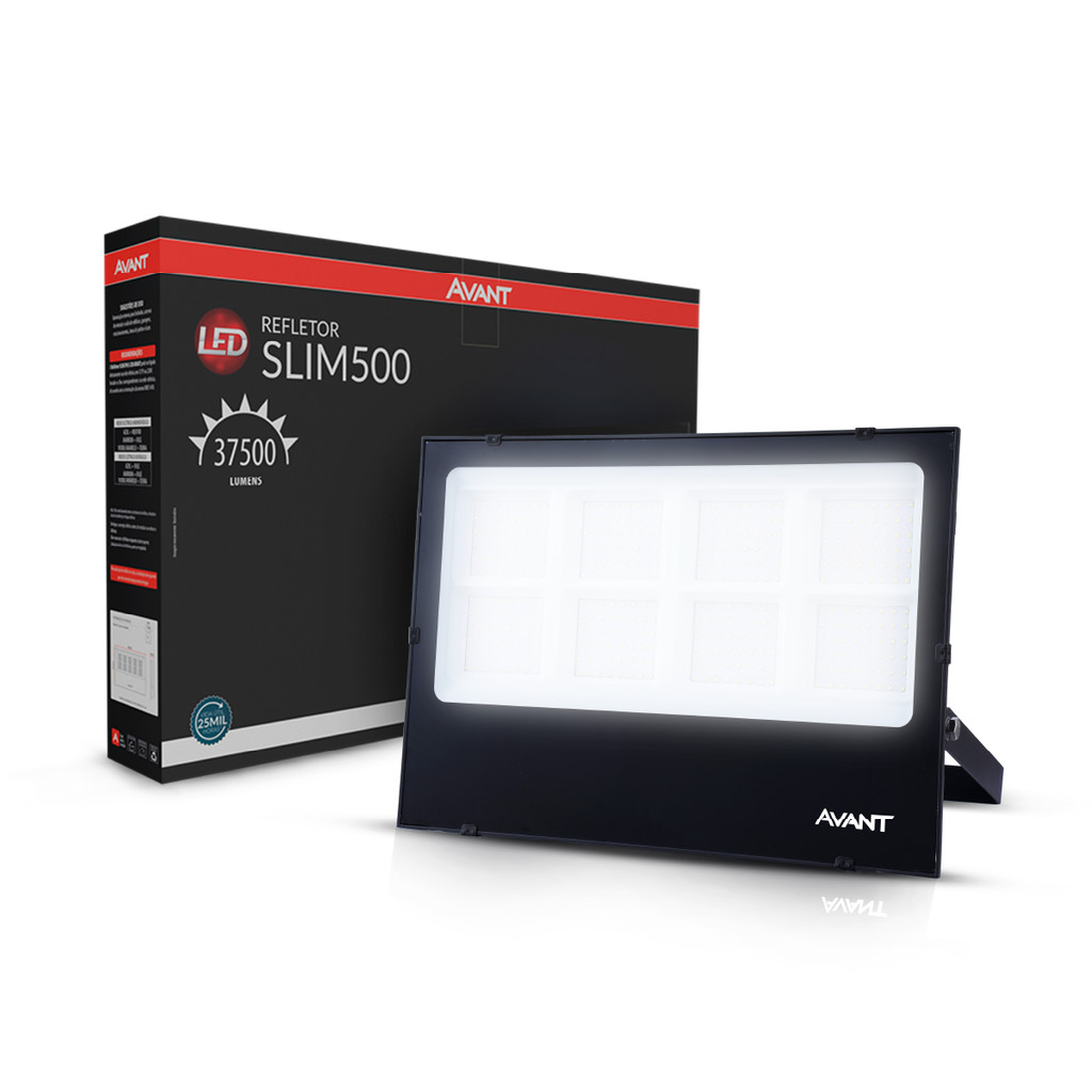 Refletor Led Slim 500w 37500lm 6500k Bivolt Ip65 Avant