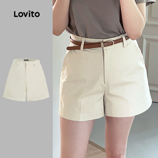 (New) Lovito Shorts Casuais com Botão  Lazer  Deslocamento  Primavera/verão  Shorts Brancos para mulheres L144AD198 em Oferta na Shopee