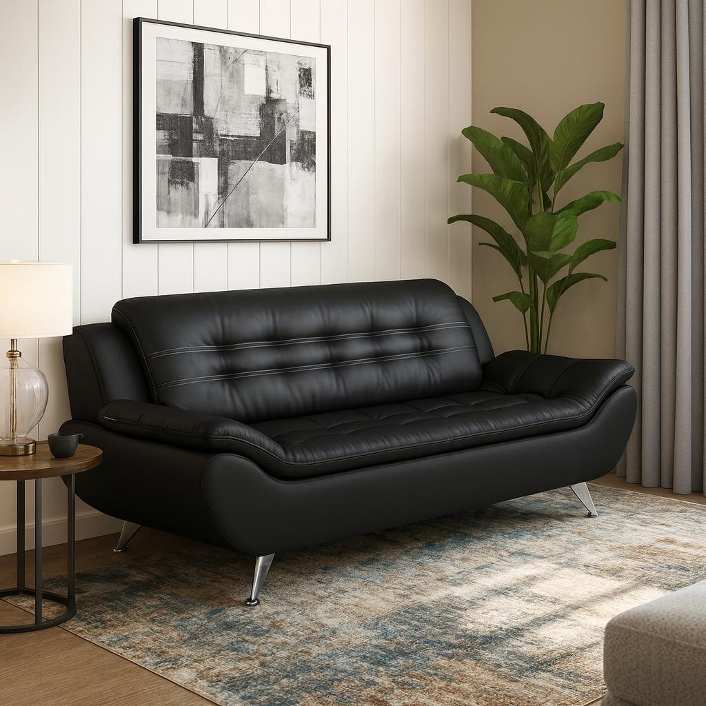 Sofá 3 Lugares New Passion Corino Preto em Oferta na Shopee