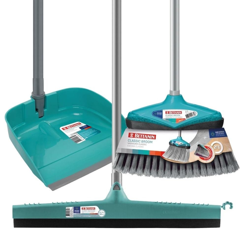 Kit Vassoura + Rodo 40cm + Pá Para Lixo Com Cabo Bettanin em Oferta na Shopee